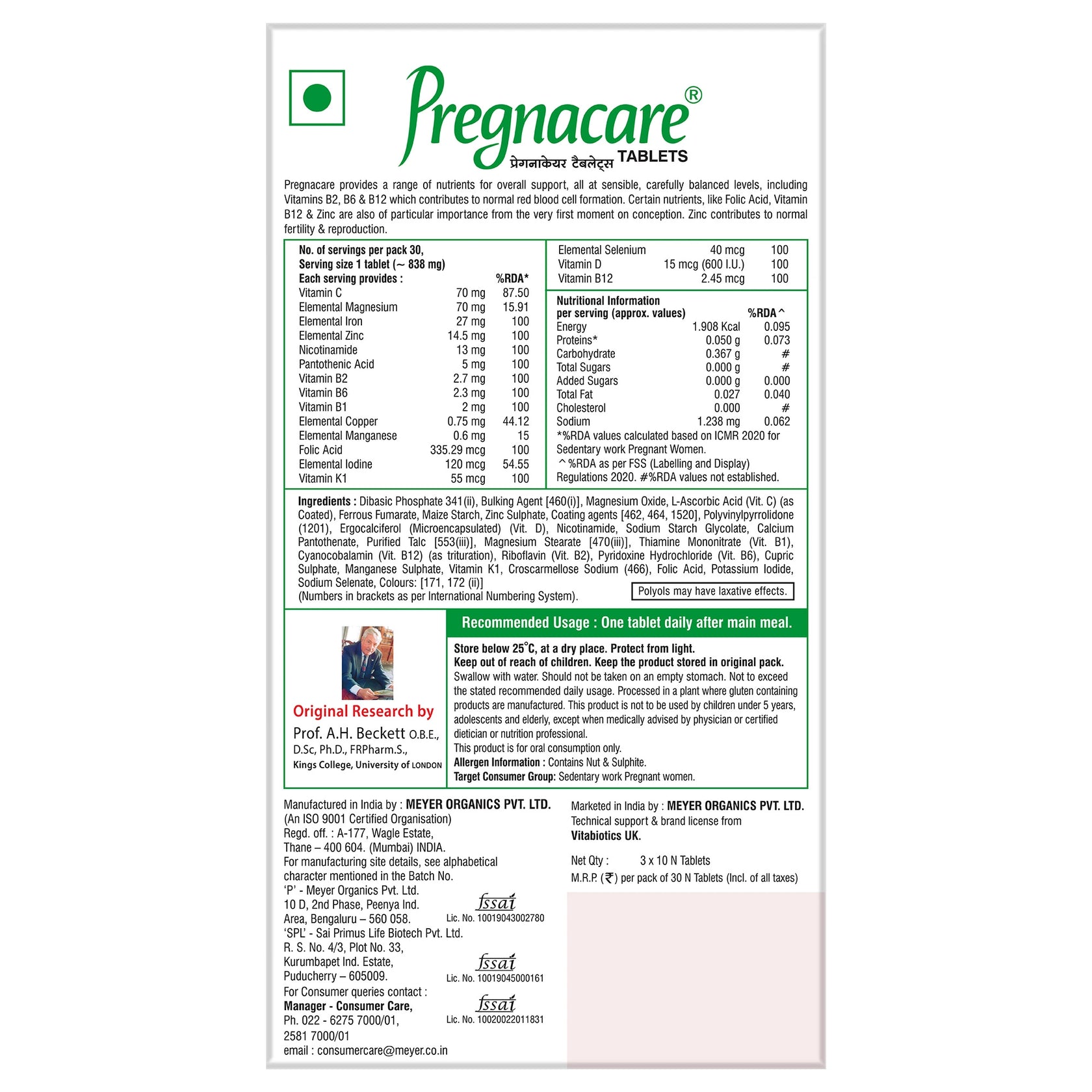 Pregnacare 30 Tablets