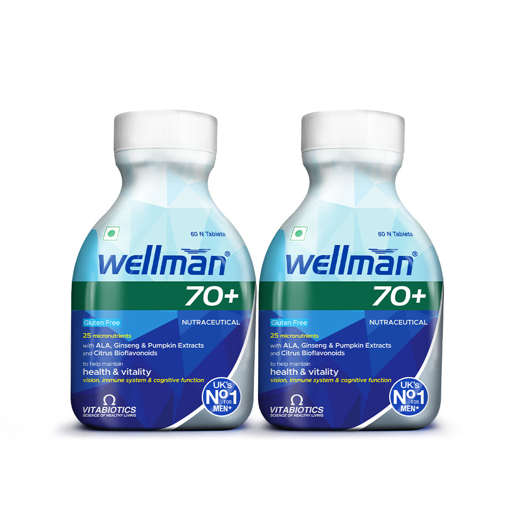 Wellman 70+ Multivitamin Tablets for Men Aged 70 Plus | 120 Tablets ( Pack of 2 ) + Free Magnesium