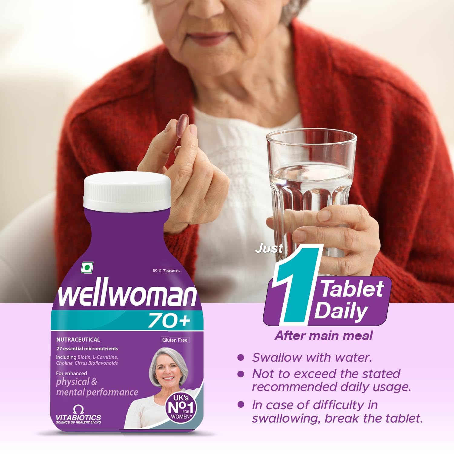 Wellwoman 70+ Multivitamin Tablets for Women Aged 70 Plus | 60 Tablets -Tub Pack