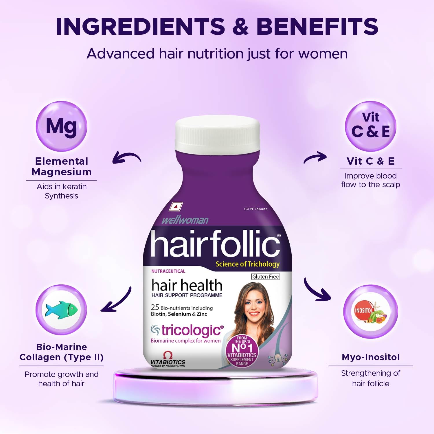 Wellwoman Hairfollic Hair Supplements for Women 60 Tablets - Tub Pack