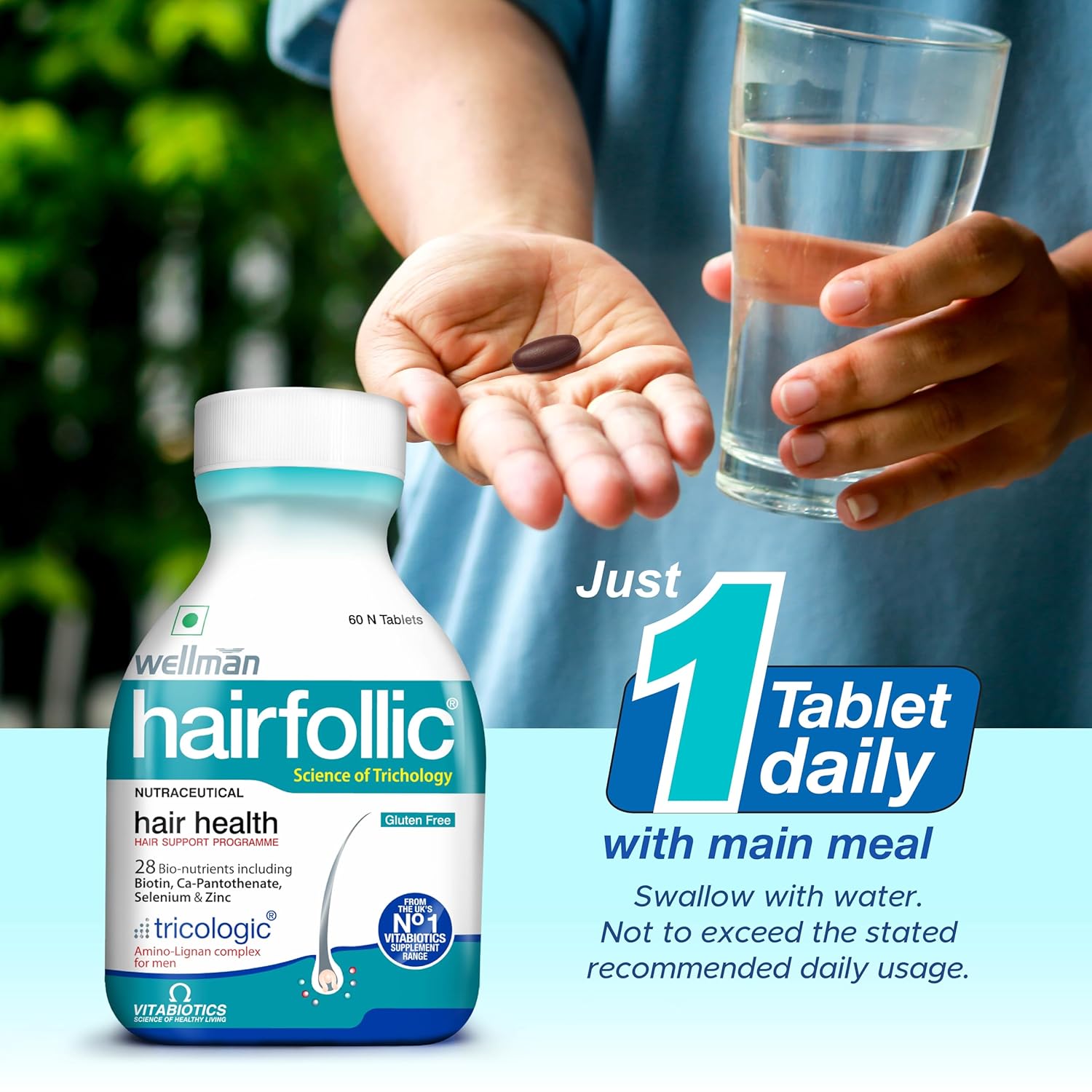 Wellman Hairfollic Hair Supplements for Men | 60 Veg Tablets - Tub Pack