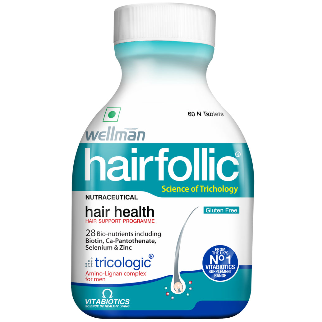 Wellman Hairfollic Hair Supplements for Men | 60 Veg Tablets - Tub Pack