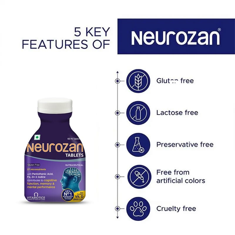 Neurozan Enhance Cognitive Functions | 60 Veg Tablets (Tub Pack)
