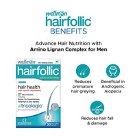 Wellman Hairfollic Hair Supplements for Men | 30 Veg Tablets