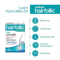 Wellman Hairfollic Hair Supplements for Men | 30 Veg Tablets