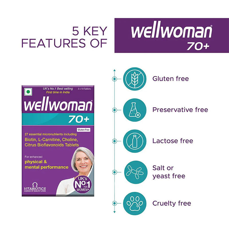 Wellwoman 70+ Multivitamin Tablets for Women Aged 70 Plus | 30 Veg Tablets