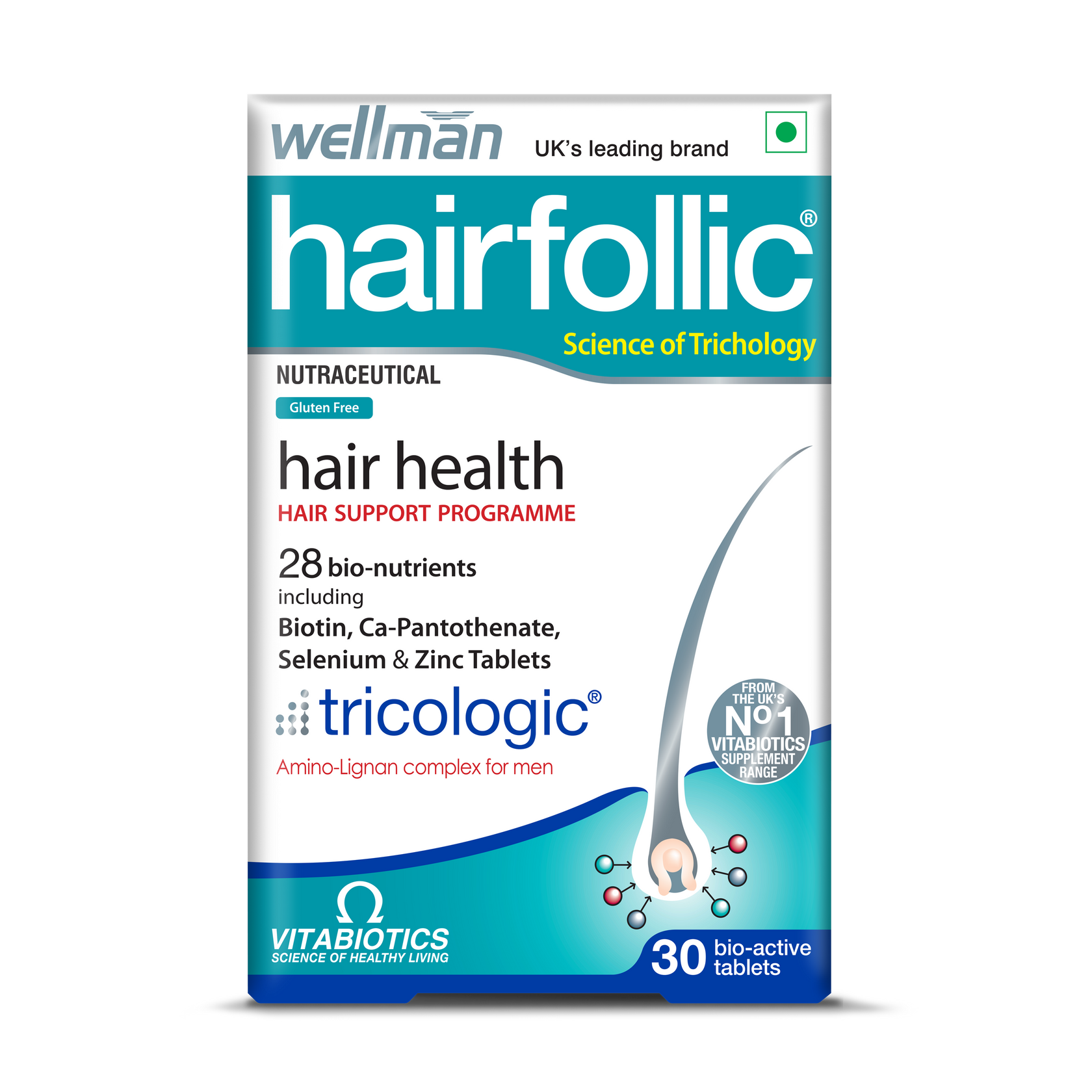 Wellman Hairfollic Hair Supplements for Men | 30 Veg Tablets