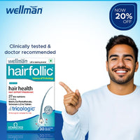 Wellman Hairfollic Hair Supplements for Men | 30 Veg Tablets