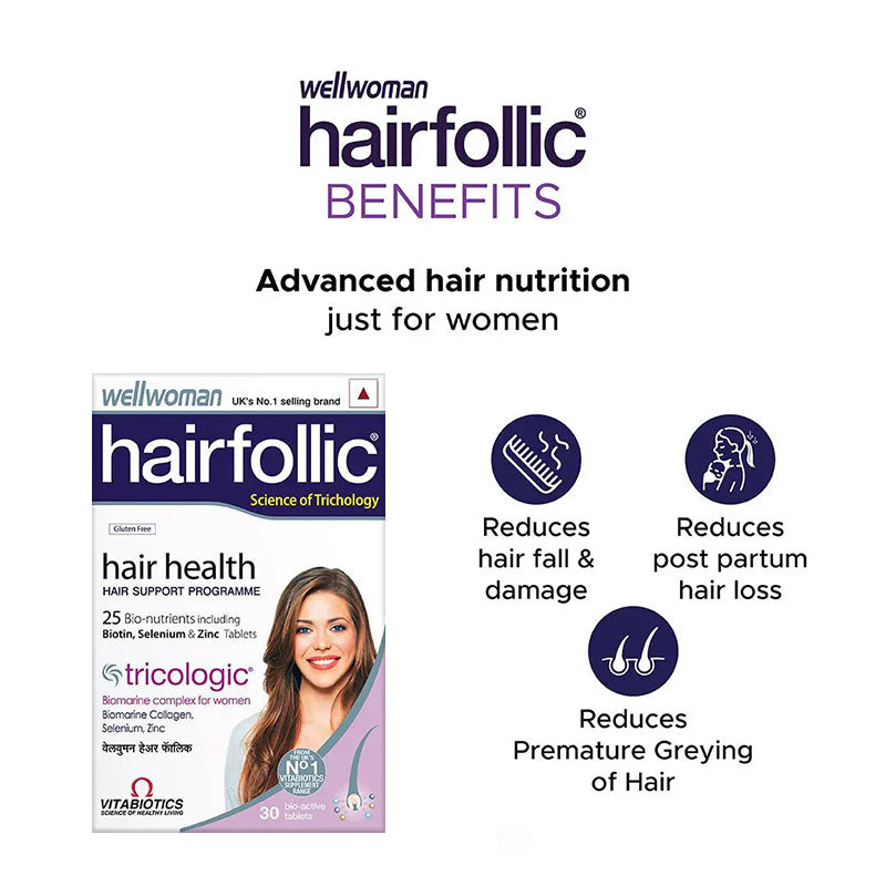 Wellwoman Hairfollic Hair Supplements for Women | 30 Non-Veg Tablets