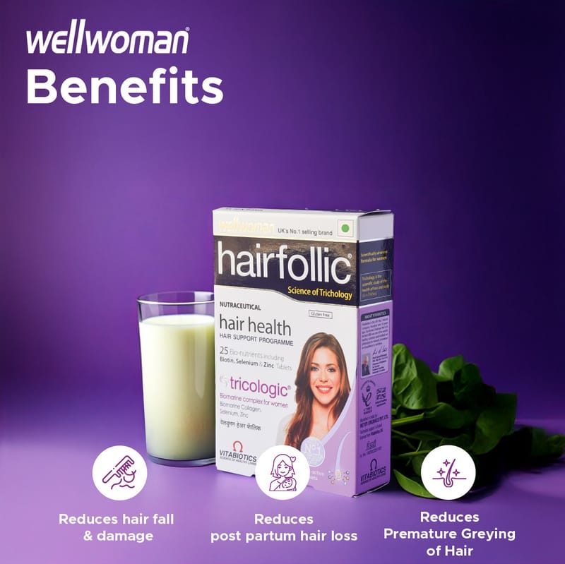 Wellwoman Hairfollic Hair Supplements for Women | 30 Non-Veg Tablets
