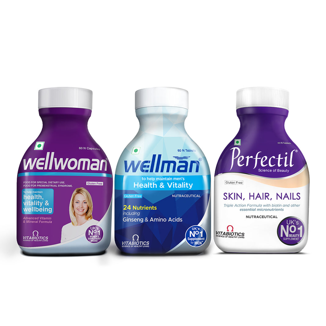 Complete Family Wellness Pack — Wellman, Wellwoman & Perfectil ( Pack of 3 ) | 180 Tablets + Magnesium